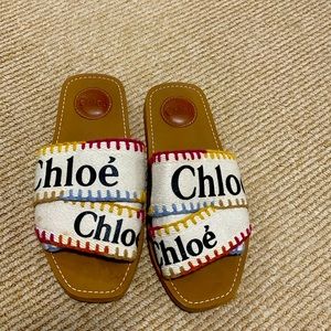 COPY - Chloe woody linen logo flats multicolored stitching